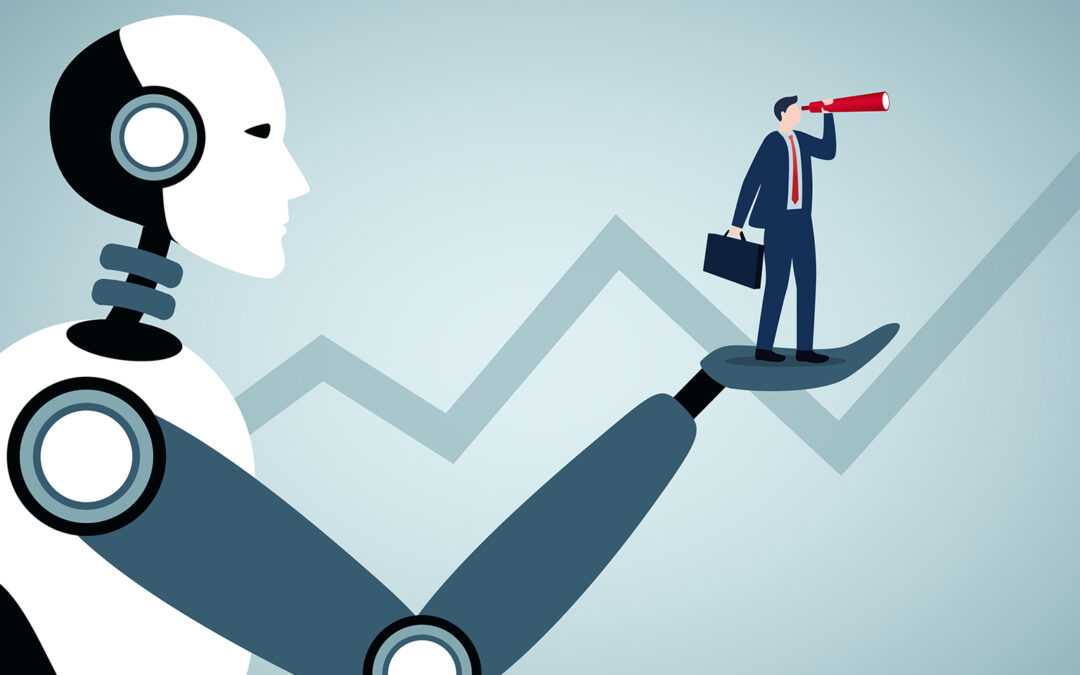 AI-powered CRM dashboard displaying revenue trend predictions based on customer data.